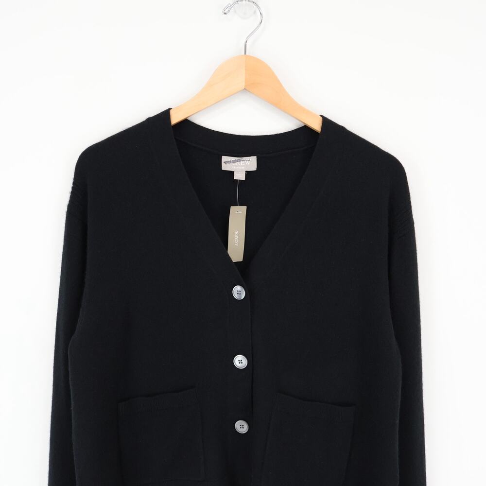 NWT J. Crew Cashmere V-Neck Patch-Pocket Cardigan Relaxed Fit Black Size Small - Picture 5 of 9